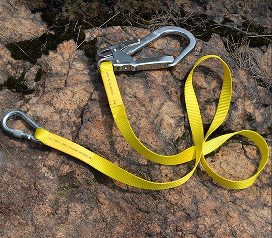 22KN Climbing Protect Safety Belt Harness Lanyard Strap +Carabiner Hook Gear