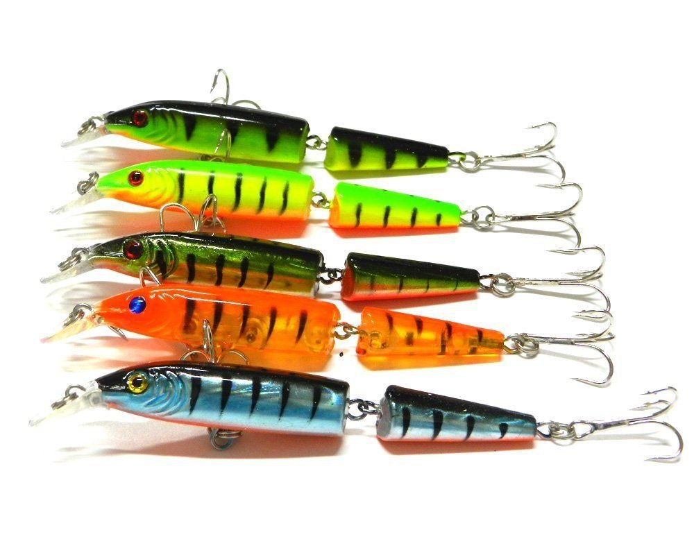 5Pack Multi Jointed Minnow Fishing Lure Hard Bass Bait Swimbait for Bass & Trout
