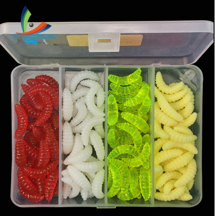 100pk Soft Plastic Grub Fishing Lures Maggot Rubber Artificial Worms Grub Bait
