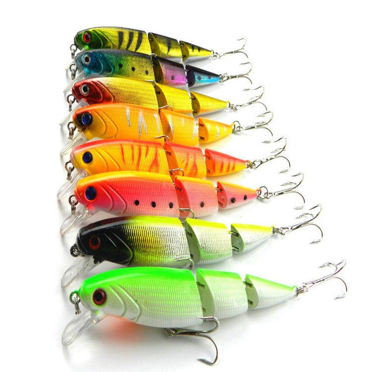 8pcs Plastic Fishing Lures Bait Lifelike 3 Joint Minnow Crankbait Bass Hook 10cm