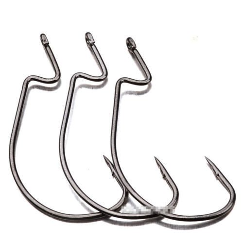 100 x Fishing Offset G Hooks Black Worm Wide Gap Weedless Pike Perch Drop Shot