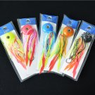 5 x Rould Squid Head Fishing Lures Rubber Skirt Bass Lures Dual Jigs 5 Colors