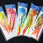 5 x Rould Squid Head Fishing Lures Rubber Skirt Bass Lures Dual Jigs 5 Colors