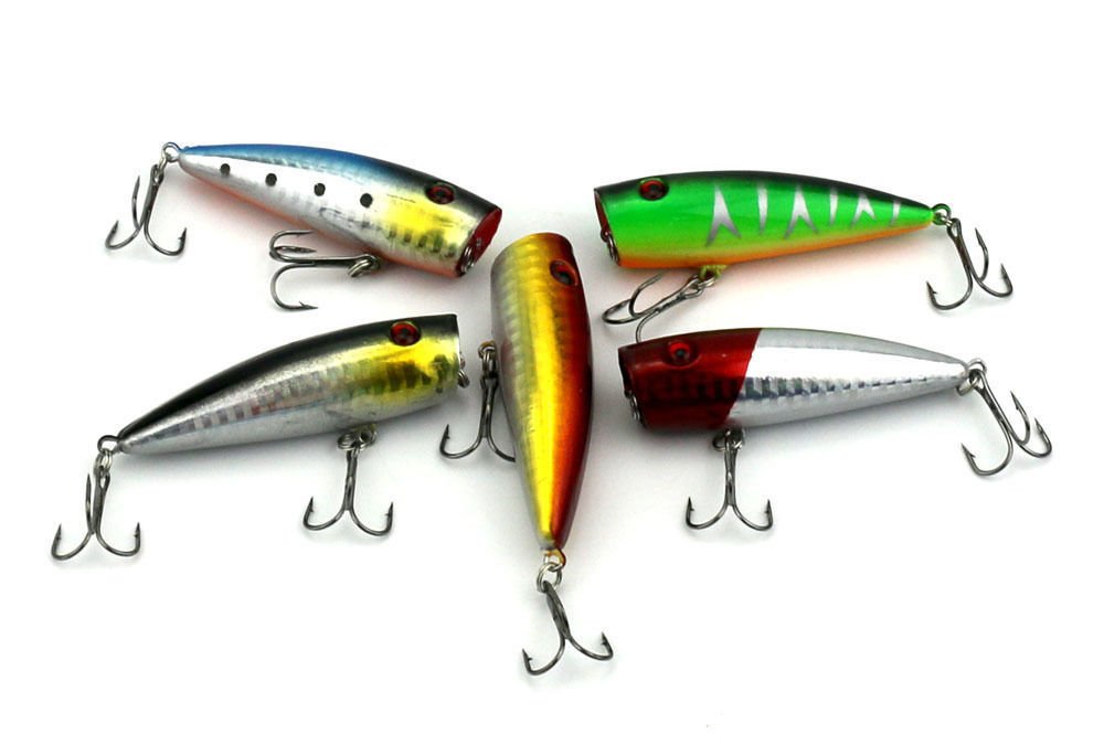 5pk Saltwater Fishing Lures Baits Hard Popper Crank baits 6# Hook Tackle 7cm
