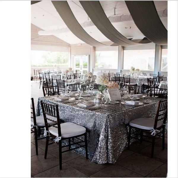 On Sale!! 120cmx180cm Silver Sequin Table Cloth For Wedding/Event/Party/Banquet