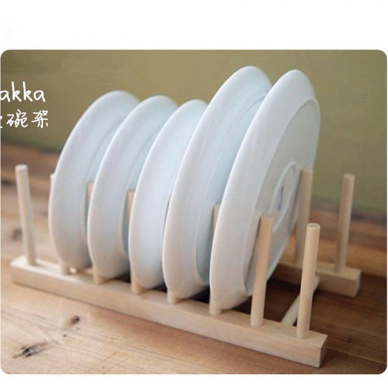 Dish Drainer Wooden Chrome Wire Dinner Plates Organizer Rack Stand Holder