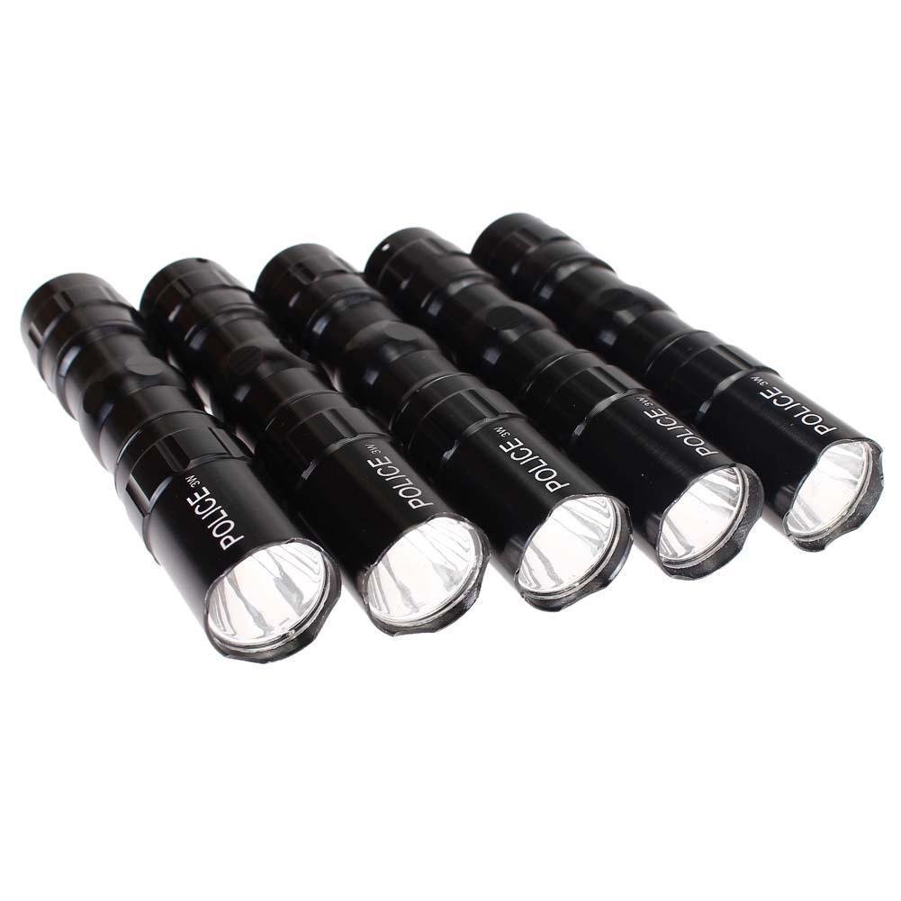 5Pcs Black Portable Ultra Bright 3W Police Waterproof LED Mini Flashlight Torch