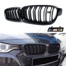 Gloss Black For BMW F30 F31 2012-2014 3 Series Twin FIns Front Kindey Grille