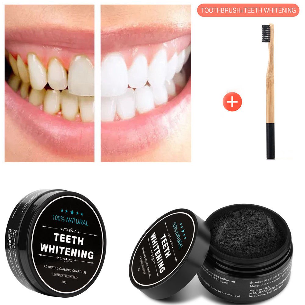 Natural Charcoal Teeth Whitening Powder Toothpaste Stain Remover+1pc Toothbrush