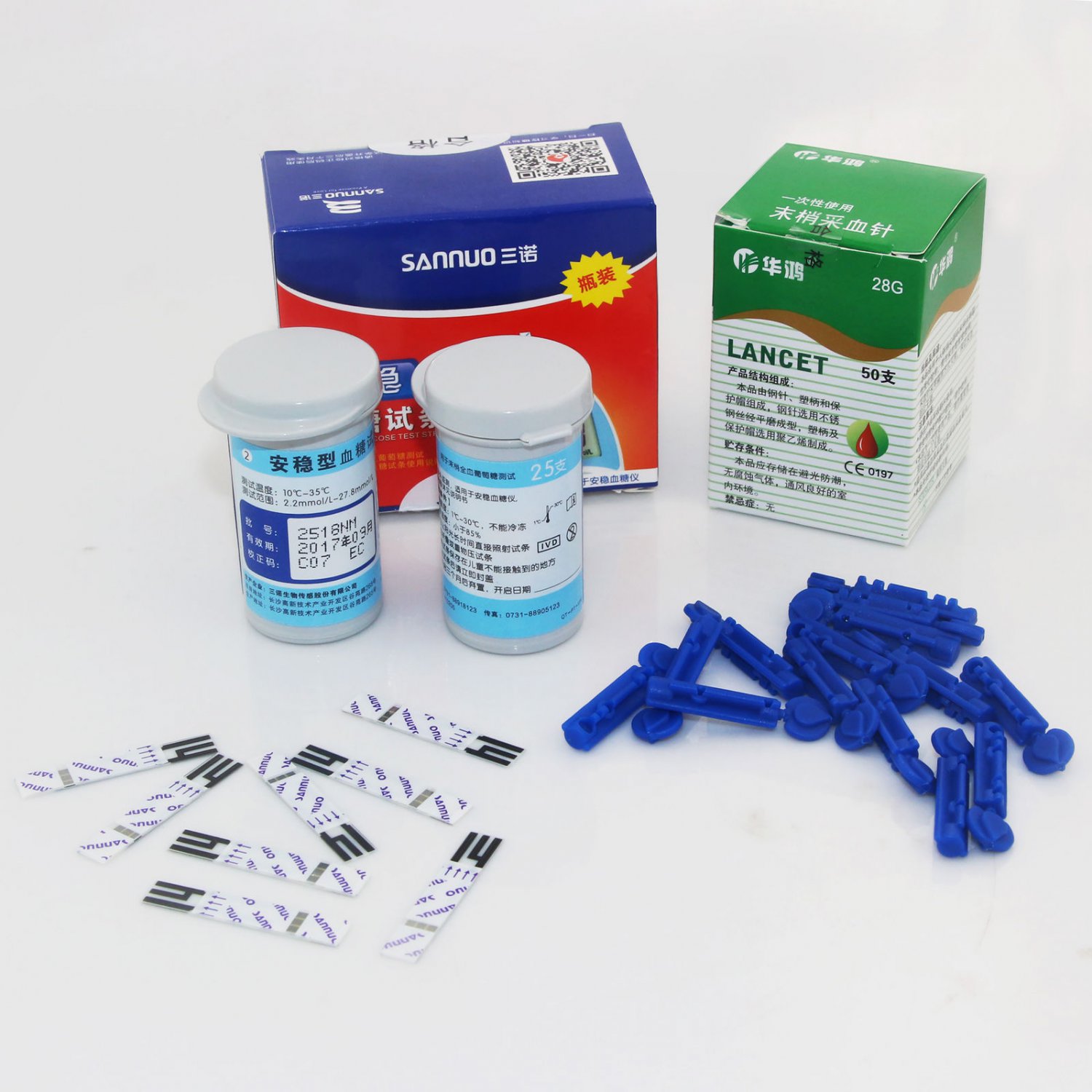 Blood Glucose Test Strips 50 Pcs + Test Paper 50 Pcs Lancets Needles For Sannuo
