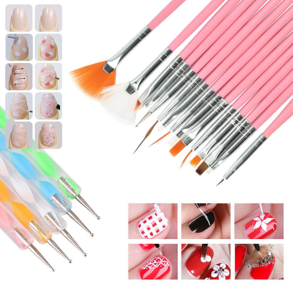 20 Pcs Nail Brushes Set Dotting Painting Drawing Nail Art Tools Polish Brush Pen
