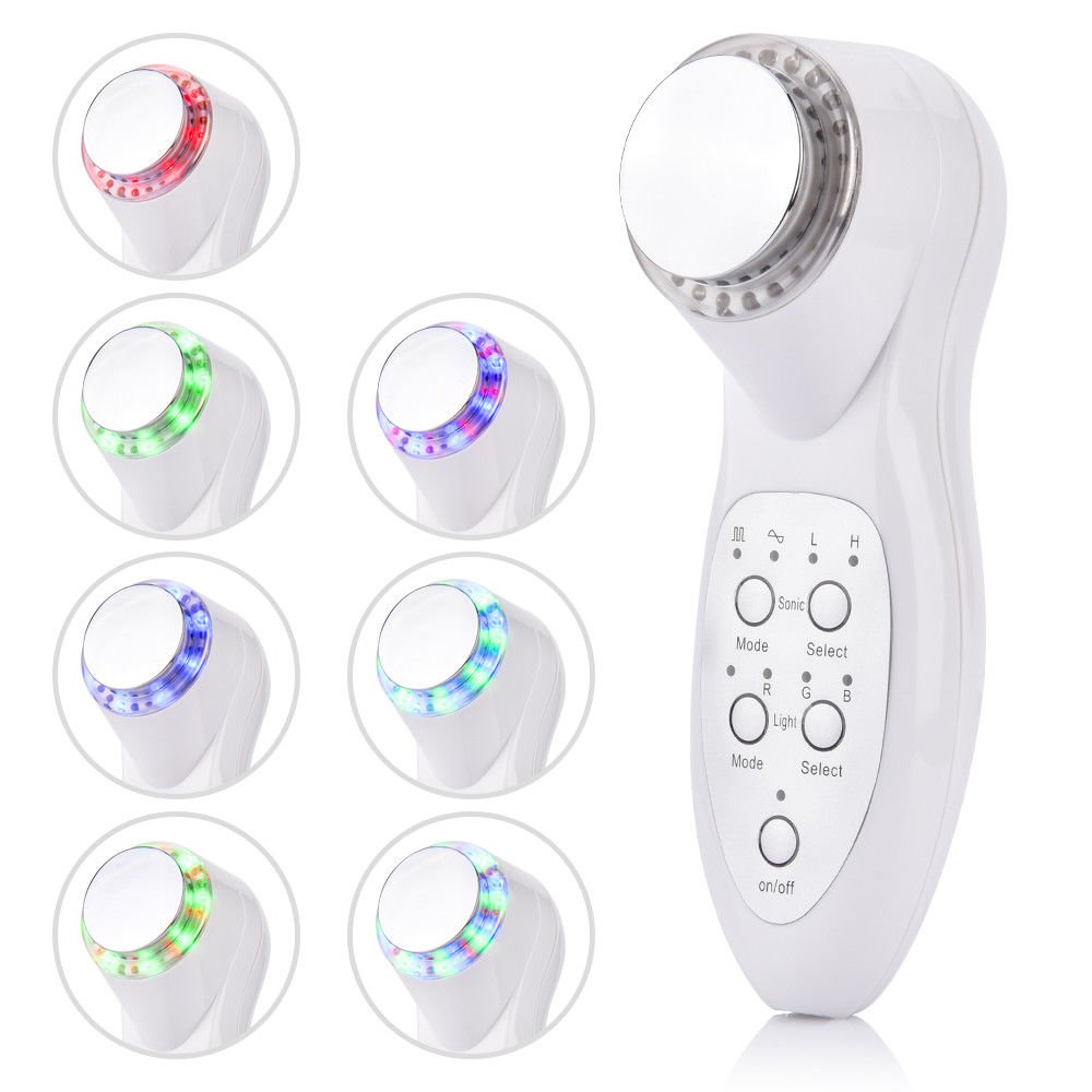 7 Color Ultrasonic LED Photon Massager Skin Light Therapy Face Lift Anti Wrinkle
