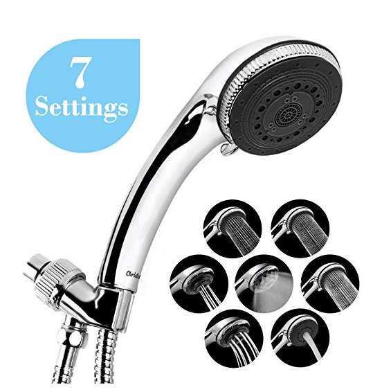 High Pressure 7 Spray Pattern Handheld Shower Head + Stainless Showerhead Hose
