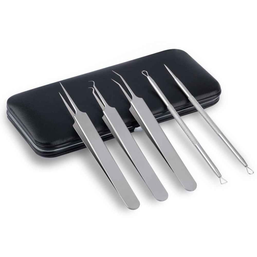 5pcs Blackhead Acne Comedone Needle Tweezers Pimple Extractor Remover Tool Set