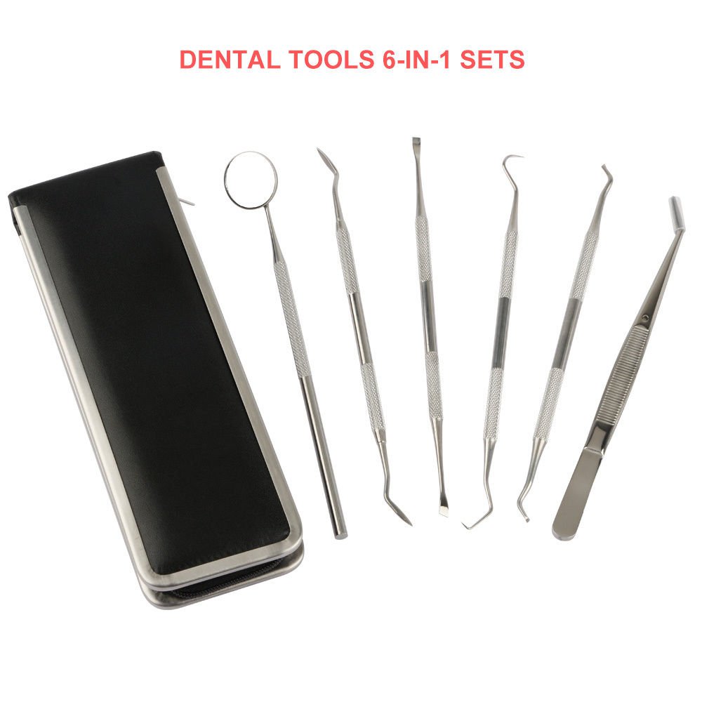 6pcs Stainless Steel Dental Lab Kit Dentist Surgical Mirror Teeth Pick Probe Set