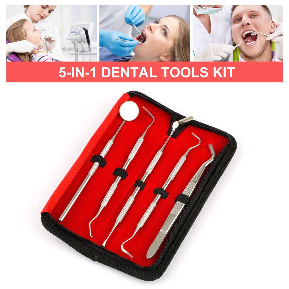 5pcs Stainless Still Dental Tool Kit Dentist Teeth Clean Hygiene Picks Mirror