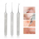 3pcs Bend Curved Extractor Blackhead Acne Blemish Remover Tweezers Needle Tool