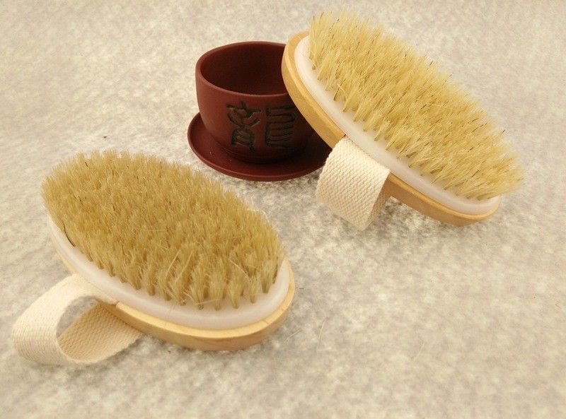 Natural Wooden Bristle Bath Shower Body Back Massage Dry Skin Brush Spa Scrubber