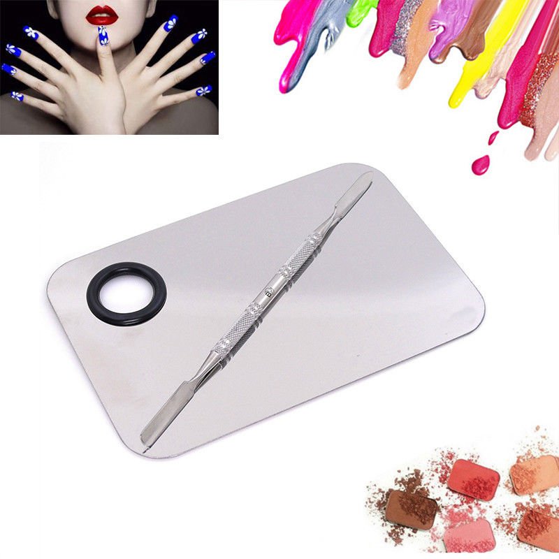 Stainless Still Finger Nail Art Color Mixing Palette Makeup Manicure Nail Tool