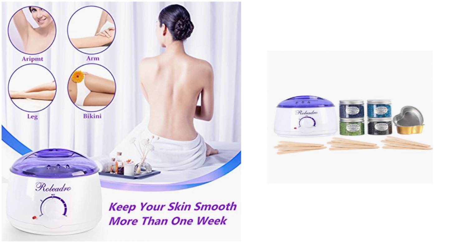 Hard Wax Warmer Hair Removal Kit - Warmer + Beans 4 Flavors+ 2 Bowls + Sticks