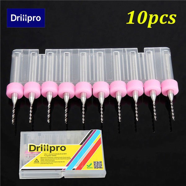 Drillpro 10pcs 1.0mm Carbide Micro PCB Drill Bits CNC Jewelry Rotary Tool For PC