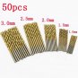 50Pcs 1/1.5/2/2.5/3mm Titanium Coated HSS High Speed Steel Drill Bit Set Tool