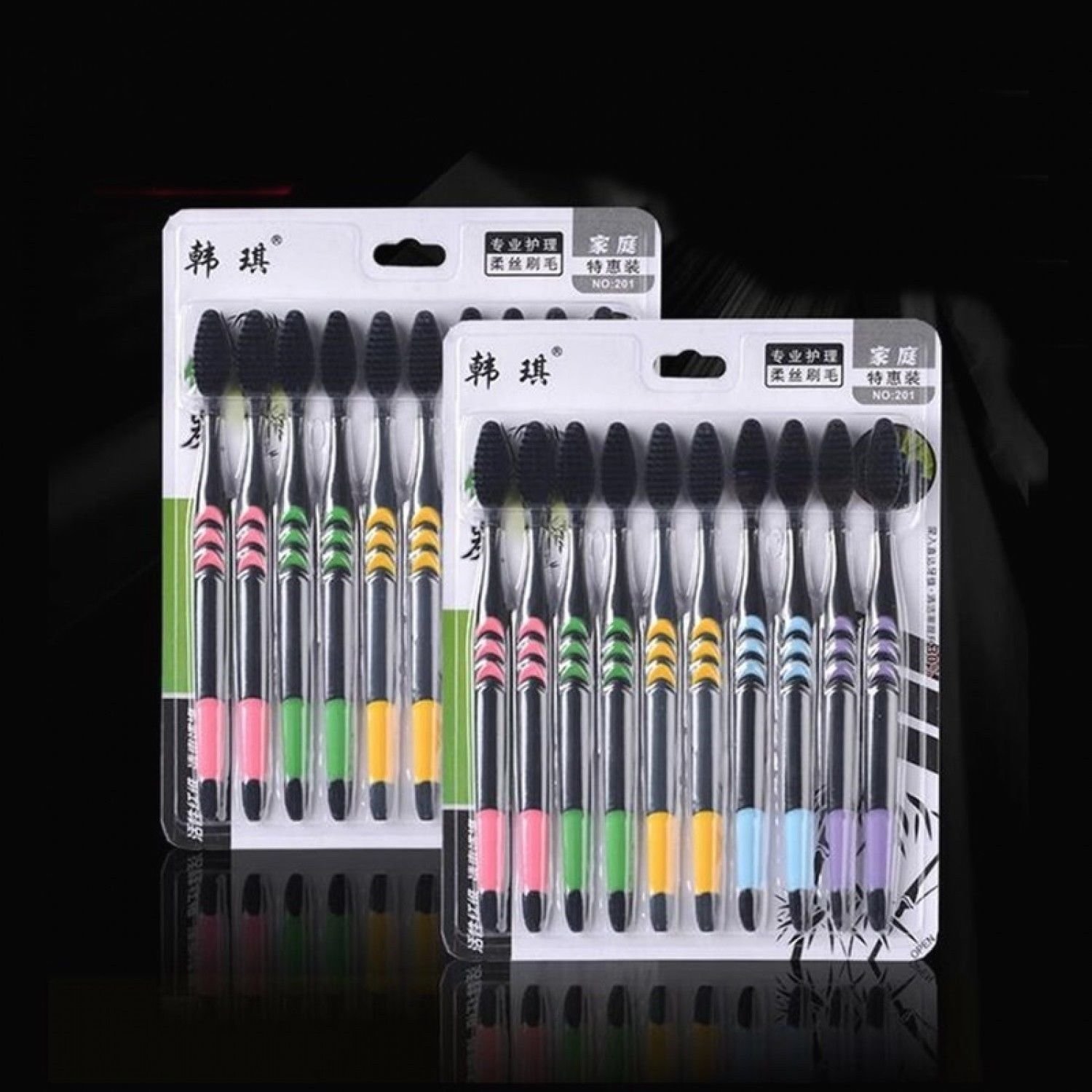 10PCS Double Ultra Soft Bamboo Charcoal Nano Toothbrush Black Tooth Brush