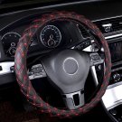 1pc 14'' 15'' Black/Red Car Faux Leather Auto Steering Wheel Cover Universal