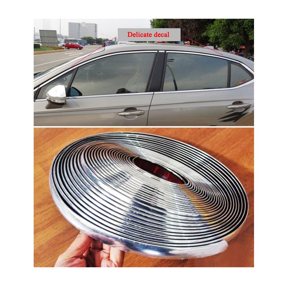 8mm / 39ft Auto Car Bright Silver Chrome Moulding Trim Bumper Strip Adhesive Set