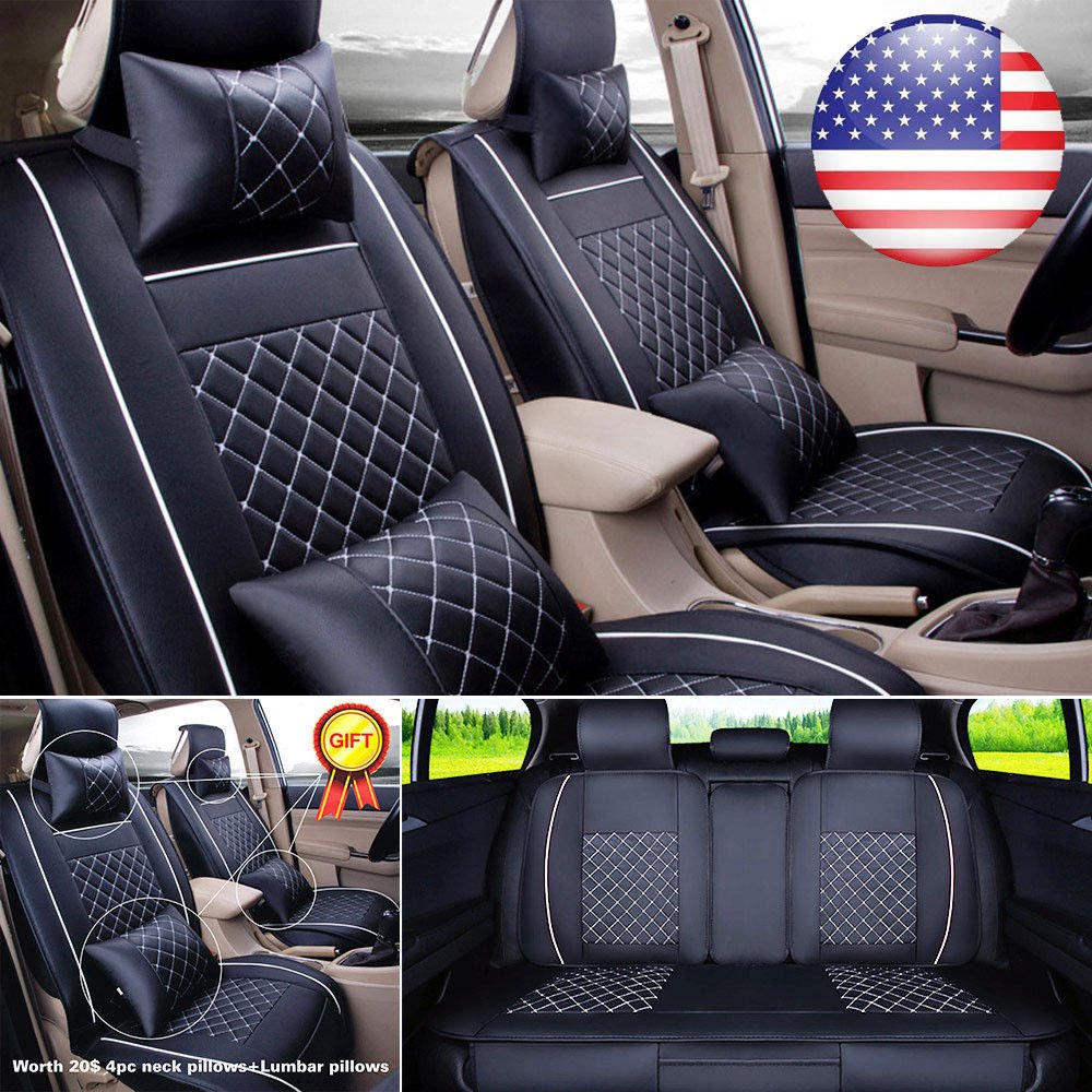 US Car PU Leather Seat Covers M Size 5-Seats Sedan Front+Rear+4 Pillows EGD SHIP