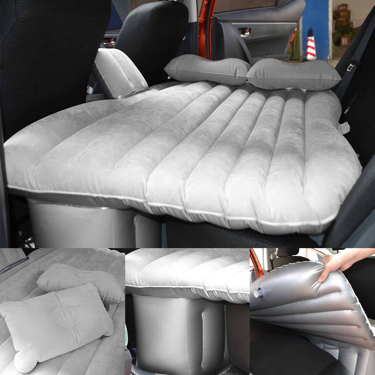 US STOCK Car Inflatable Air Cushion Seat Sleep Rest Bed Mattress Outdoor Gray