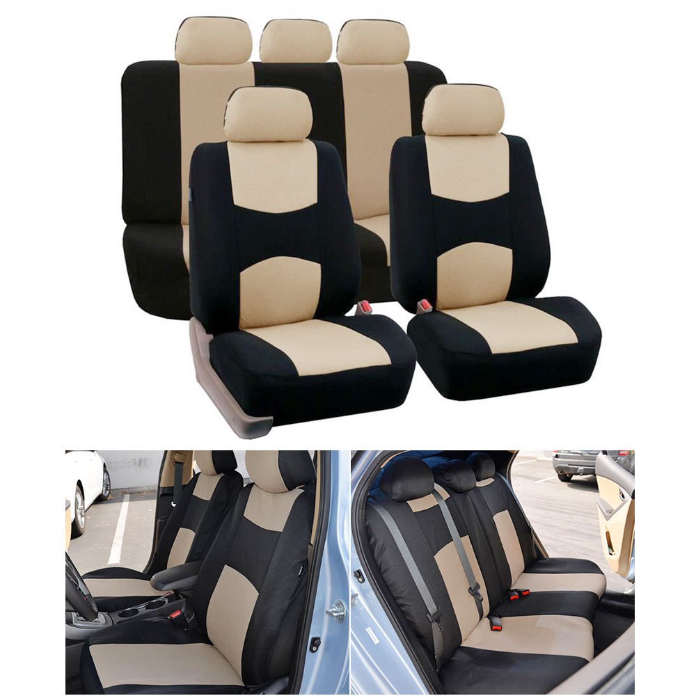Durable S / M Size Car 5-Seats Beige Seat Cover Mesh Polyester Front +Rear Cover