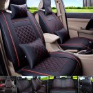 5-Seat SUV Car PU Leather Seat Covers S Size Front + Rear w/ 4 Pillows Black/Red