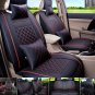 5-Seat SUV Car PU Leather Seat Covers S Size Front + Rear w/ 4 Pillows Black/Red