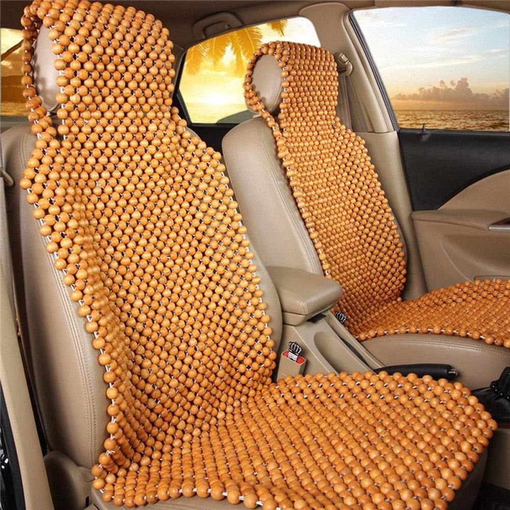 2pc Car Summer Natural Wood Wooden Beaded Massage Truck Seat Cover Cool Cushion