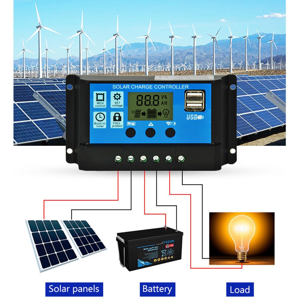 12V/24V Dual-USB LED Solar Panel Controller Regulator Charge Battery Protection