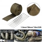 3K Titanium 1x 33ft Car Auto Automobile Exhaust Pipe Heat Warp Cover Glass Fiber