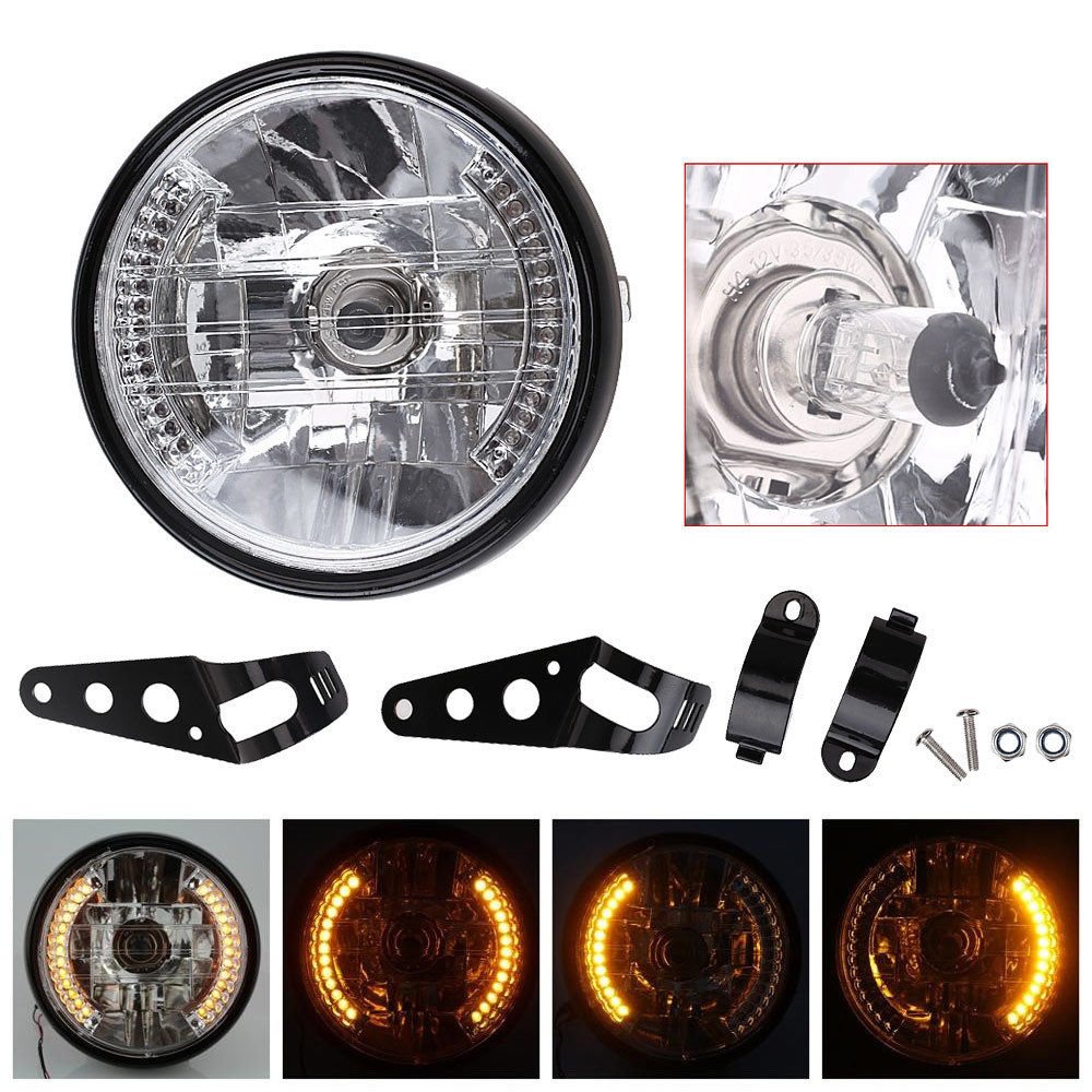 7'' Motorcycle LED Headlight Light Amber Motor Turn Signal Indicators w/ Bracket