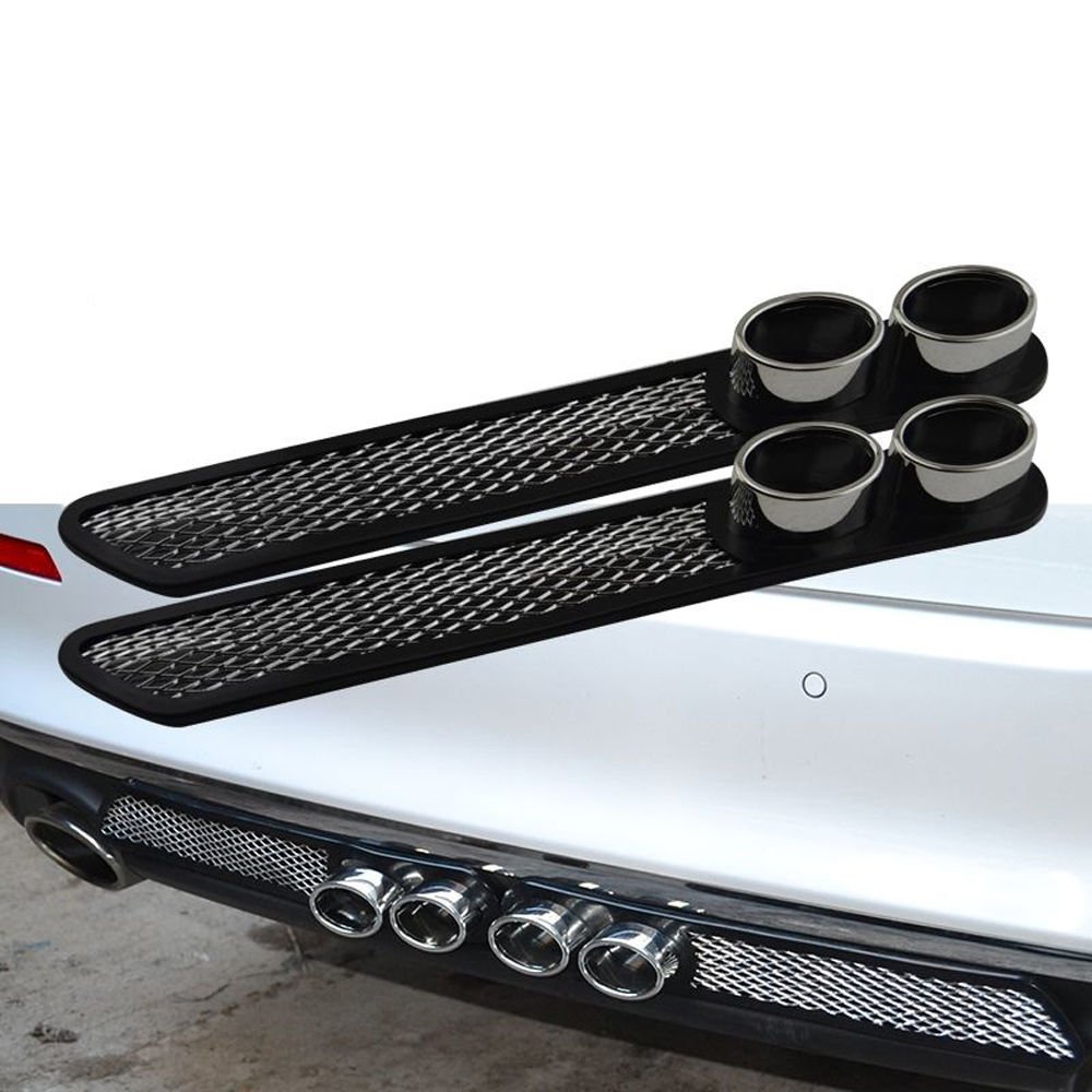 2pc Car Rear Grid Simulation Vent Double Tube Exhaust Pipe ABS Exterior Decor