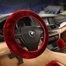 1x Universal Woollen Wool Warm Car Steering Wheel Cover Plush Soft Cover Red