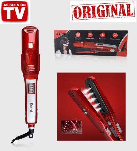 ORIGINAL! Kemei, Nano Silver Steam Hair Straightener Red (FULL KIT)- Free Ship