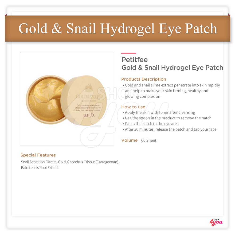 Petitfee Gold & Snail Hydrogel Eye Patch 60 Sheet +Free Sample
