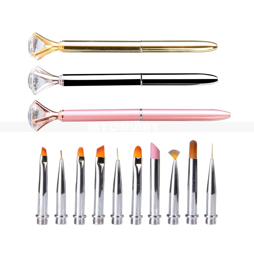 10Pcs Nail Art Brush Heads Replacement Salon 3D DIY Drawing Pen Tool Set 3 Color