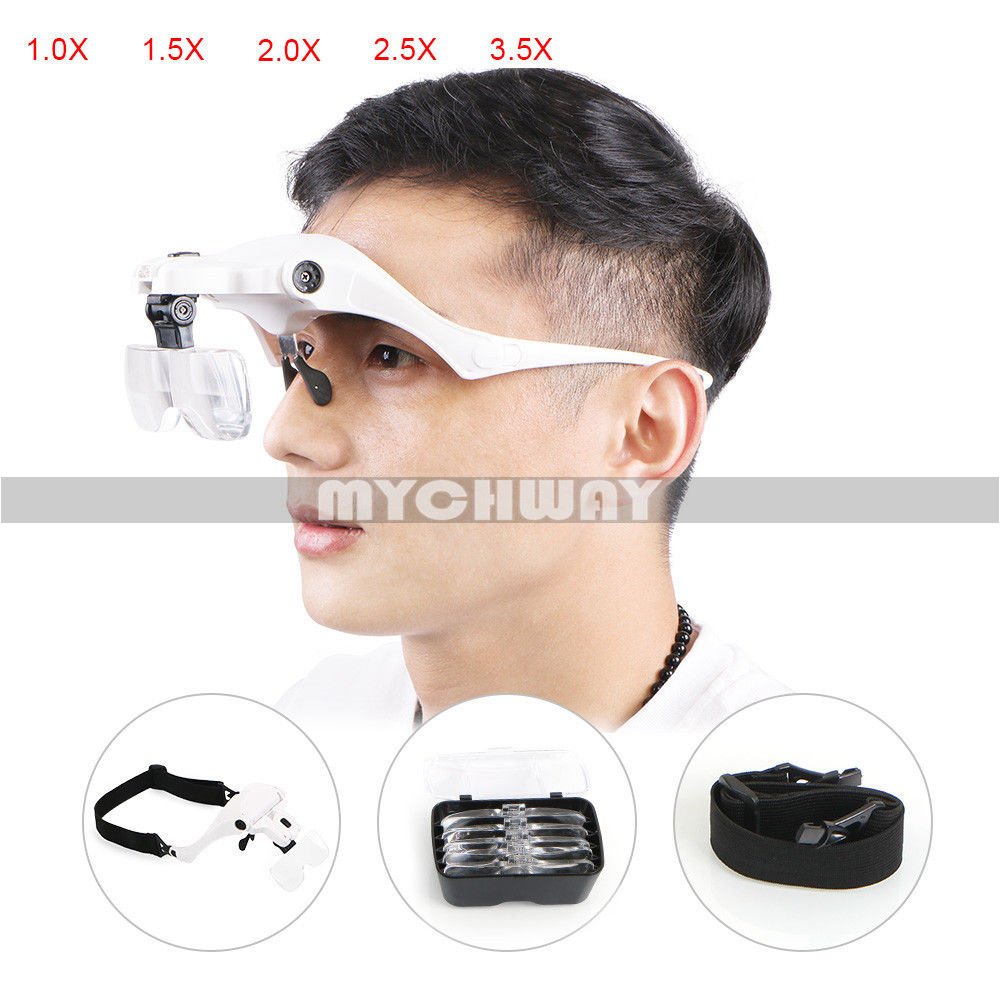 Head Magnifier w/ 2 LED Lights Magnifying glass hands free LED Lamp Headband NEW