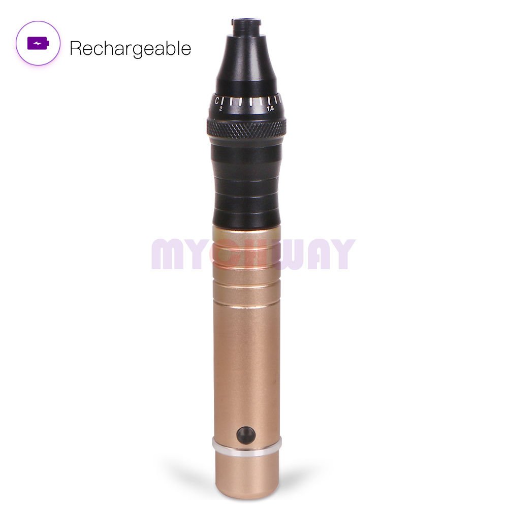 Electric Auto Microneedle Derma Stamp Anti Age Scar Acne Wrinkle Roller Pen Gold