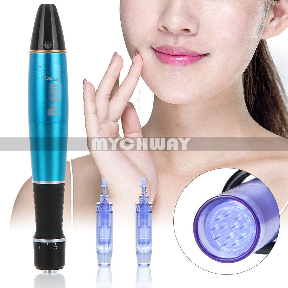 Electric Derma Pen Micro Needle Stamp Auto Anti Age Skin Face Care Therapy Blue