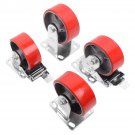 4 Red Brake Wheel Caster 5" Wheel All Swivel Heavy Duty Iron Hub No Mark Casters