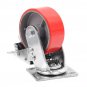 4 Red Brake Wheel Caster 5" Wheel All Swivel Heavy Duty Iron Hub No Mark Casters
