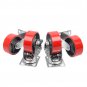 4 Red Brake Wheel Caster 5" Wheel All Swivel Heavy Duty Iron Hub No Mark Casters