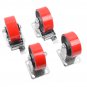 4 Red Brake Wheel Caster 5" Wheel All Swivel Heavy Duty Iron Hub No Mark Casters